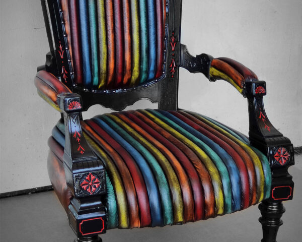 Maximalist Unique Design chair, Harleq Emperor Bergere Armchair handmade, Luxury Patchwork Leathers, Original Patented Design HandMade in Italy